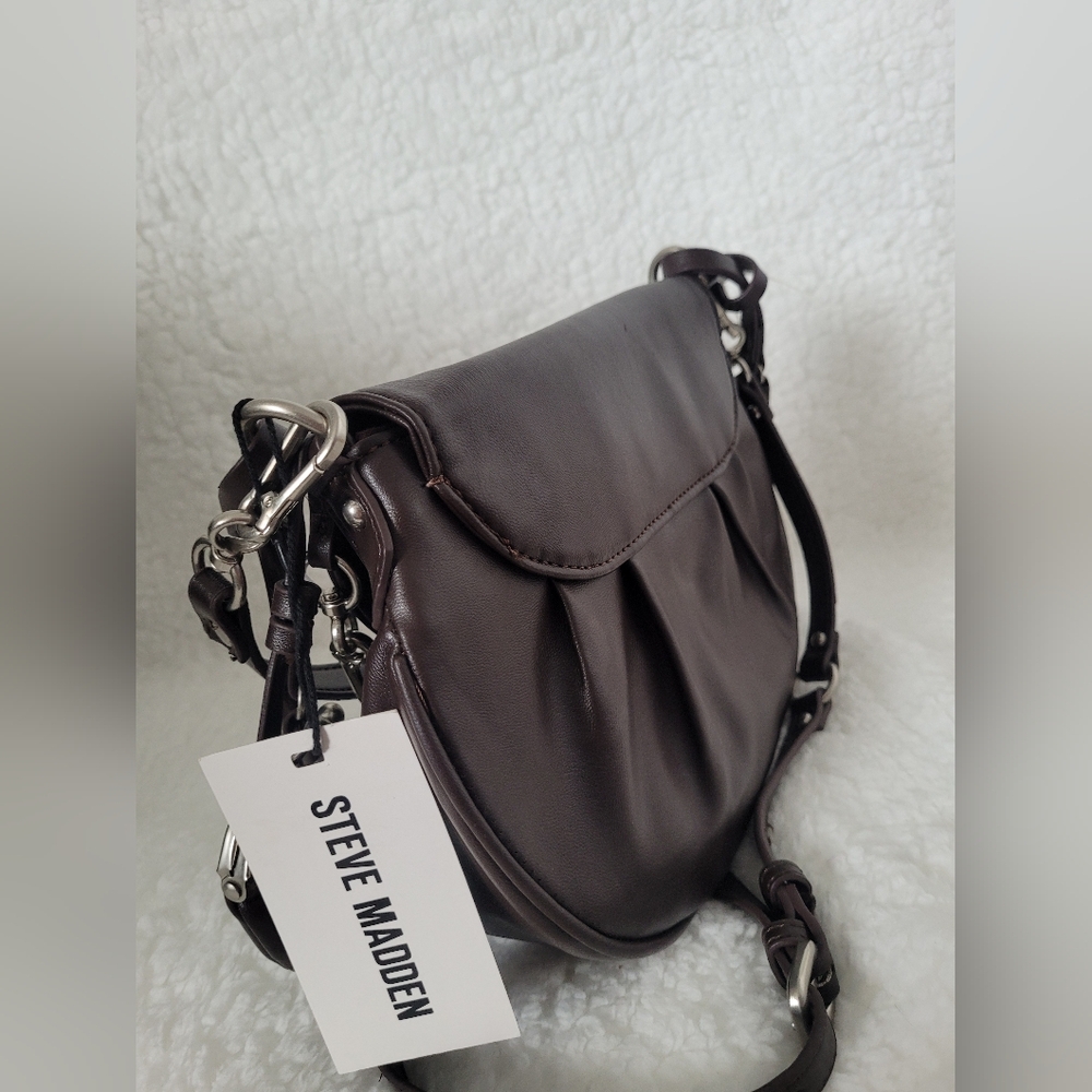 Steve Madden Brown Faux Leather Y2K Style Crossbody Bag Edgy Moto Chic NWT - Picture 9 of 10